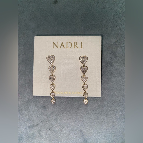 BNWT Nadri Real Love Pavé Heart Linear Drop Earrings in 18K Gold Plated - Picture 3 of 4